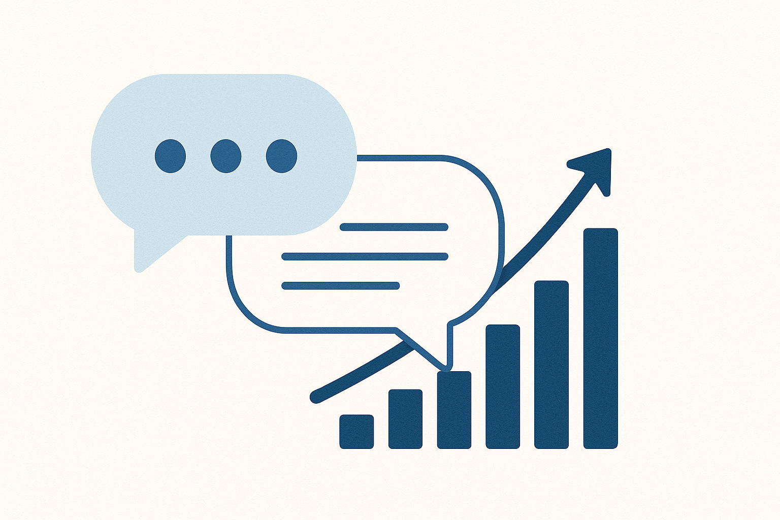 Ilustração de balões de chat e um gráfico de crescimento